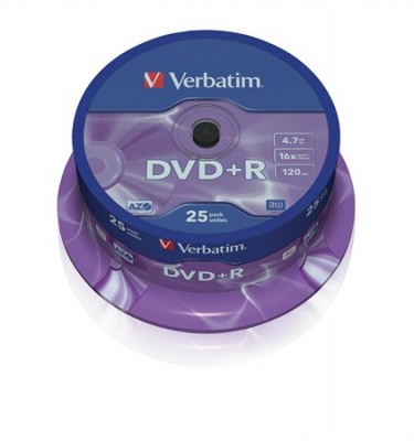 DVD-R disk, AZO, 4,7GB, 16x, 25 ks, cake box, VERBATIM