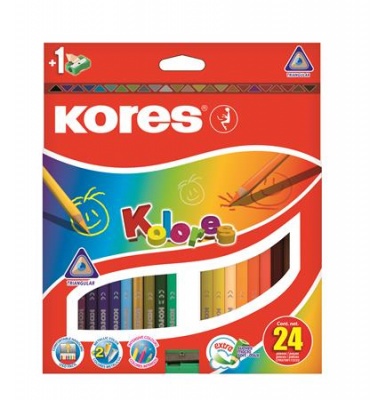 Farebné ceruzky, trojhranný tvar, KORES "Triangular", 24 rôznych farieb