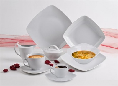 Plytký tanier, porcelán, hranatý,  25 cm, ROTBERG, "Quadrate", biely