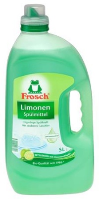 Čistiaci prostriedok na umývanie riadu, náhradná nápň, 5 l, FROSCH, zelený citrón