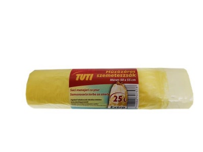 Vrecia na odpadky, zaťahovacie 25 l, 20 ks, 50x55 cm, 12 µ, TUTI, žltá