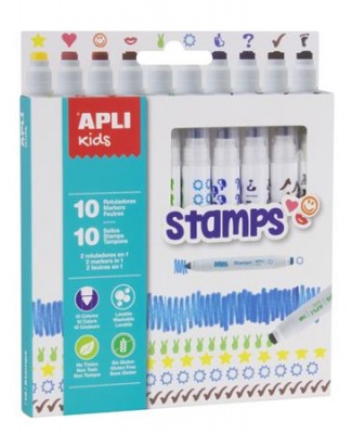 Fixky, sada, na pečiatkovanie, APLI Kids "Markers Duo Stamps", 10 rôznych farieb a motívov