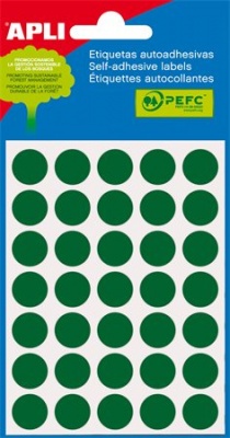 Etikety, okrúhle, priemer: 13 mm, ručne popisovateľné, farebné, APLI, zelené, 175 etikiet/bal