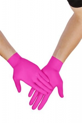 Ochranné rukavice, jednorazové, nitril, XL méret, 100 ks, nepudrované, magenta