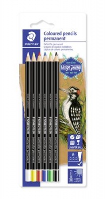 Farebné ceruzky, valcovitý tvar, na všetky povrchy, vodovzdorná (glasochrom), STAEDTLER "Lumocolor 108 20", 6 farieb