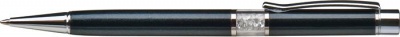 Guľôčkové pero, Crystals from SWAROVSKI®, čierne, s bielymi krištáľmi v strede tela, 14cm