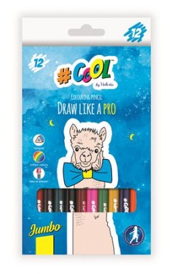 Farebné ceruzky, sada, trojhranné, hrubé, COOL BY VICTORIA, 12 rôznych farieb