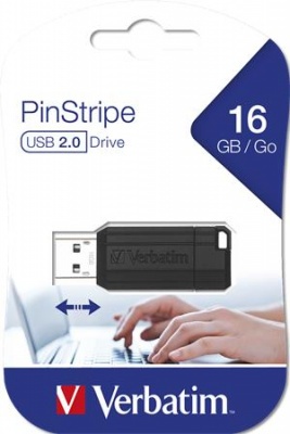 USB kľúč, 16GB, USB 2.0, 10/4MB/sec, VERBATIM "PinStripe", čierna