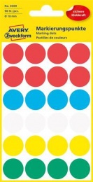 Etikety, okrúhle, priemer: 18 mm, AVERY ZWECKFORM, 5 rôznych farieb, 96 etikiet/bal