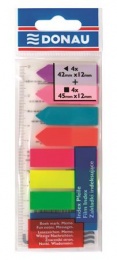 Záložky, plastové, klasické a  v tvare šípky, 8x25 záložiek, 12x45/42 mm, DONAU, neón mix