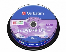 DVD+R disk, dvojvrstvový, 8,5GB, 8x, 10 ks, cake box, VERBATIM "Double Layer"