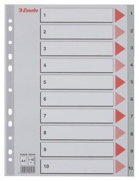 Register, plastový, A4, 1-10, ESSELTE, sivá