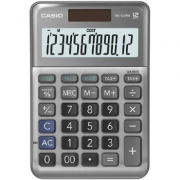 Kalkulačka, stolová, 12 miestný displej, CASIO "MS-120 FM", sivá