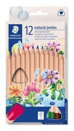 Farebné ceruzky, sada, trojhranné, hrubé, STAEDTLER "Noris® natural jumbo 1280N", 12 farieb