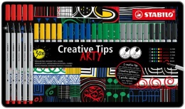 Liner, sada, v kovovej krabičke, STABILO "Creative Tips ARTY", 6 rôznych farieb, 5 rôznych hrúbok