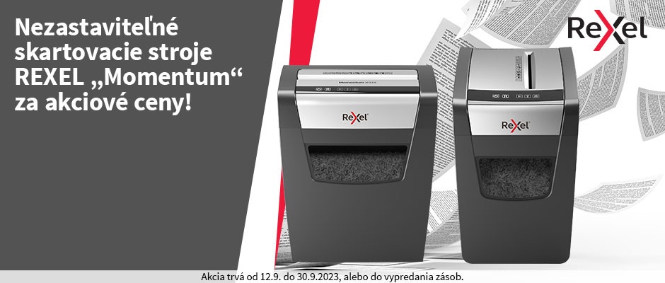 Nezastaviteľné skartovacie stroje REXEL „Momentum“ za akciové ceny!